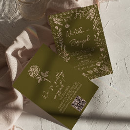 Hand Drawn QR Code Grasslands Floral Wedding 招待状