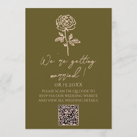 Hand Drawn QR Code Grasslands Floral Wedding 招待状 (裏面)