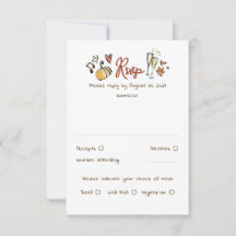 Hand Drawn Quirky Funky Fall Wedding RSVP Card