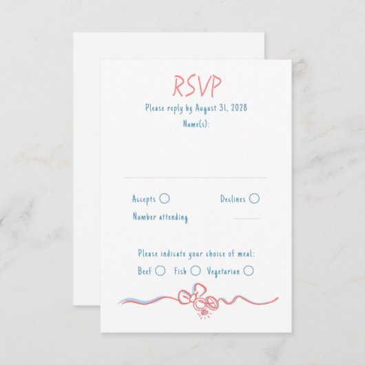 Hand Drawn Quirky Funky Wedding RSVP Card (正面/裏面)