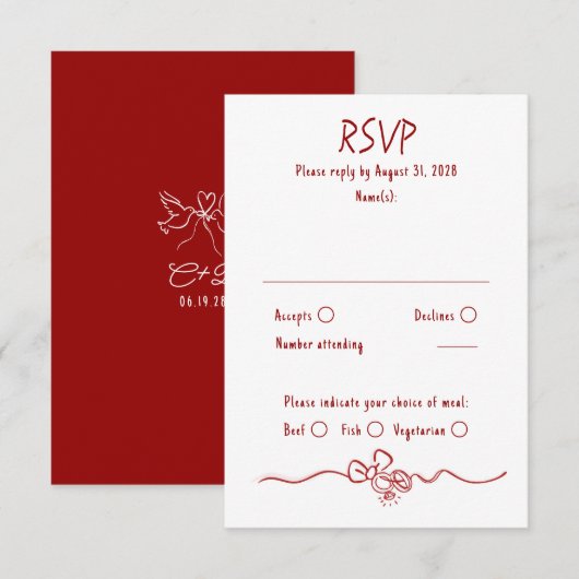 Hand Drawn Quirky Funky Wedding RSVP Card (正面/裏面)