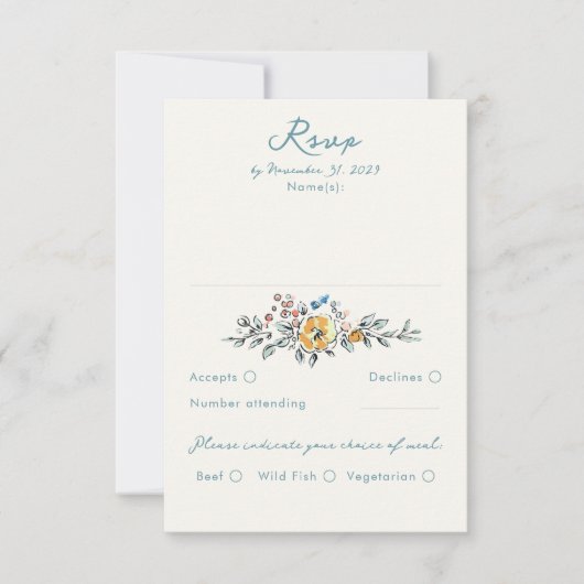 Hand Drawn Quirky Funky Wedding RSVP Card (正面)