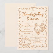 Hand Drawn Quirky Pumpkin Turkey Thanksgiving 招待状 (正面/裏面)