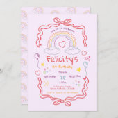 Hand Drawn Rainbow Whimsical Birthday 招待状 (正面/裏面)
