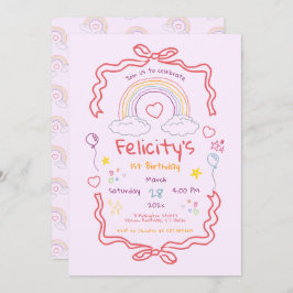 Hand Drawn Rainbow Whimsical Birthday 招待状