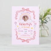 Hand Drawn Rainbow Whimsical Birthday Photo 招待状 (スタンド正面)