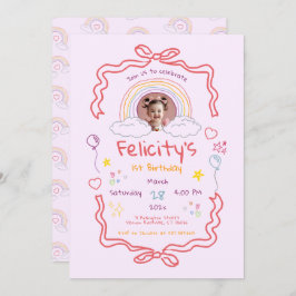 Hand Drawn Rainbow Whimsical Birthday Photo 招待状