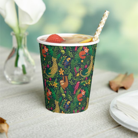 Hand Drawn Rainforest Animals Paper Cups 紙コップ (インサイチュ)
