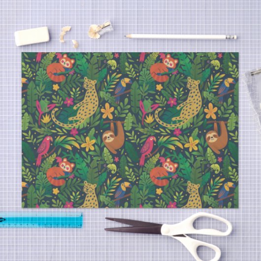 Hand Drawn Rainforest Animals Tissue Paper 薄葉紙 (クラフト)