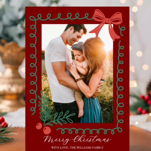 Hand Drawn Red and Green Merry シーズンカード