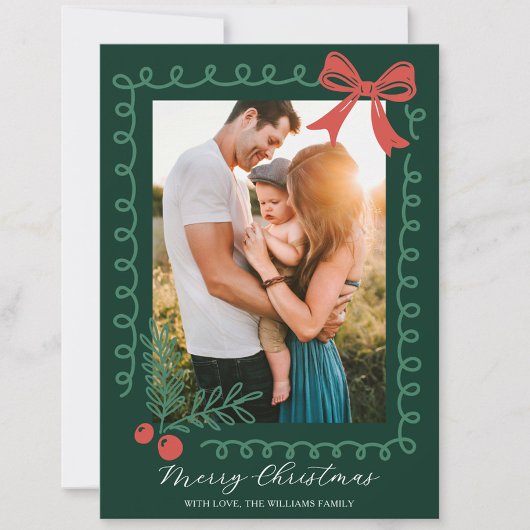 Hand Drawn Red and Green Merry シーズンカード