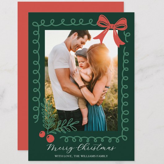 Hand Drawn Red and Green Merry シーズンカード