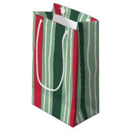 Hand Drawn Red and Green Striped Holiday スモールペーパーバッグ