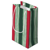 Hand Drawn Red and Green Striped Holiday スモールペーパーバッグ (裏面アングル)