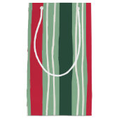 Hand Drawn Red and Green Striped Holiday スモールペーパーバッグ (正面)