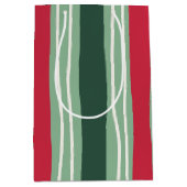 Hand Drawn Red and Green Striped Holiday ミディアムペーパーバッグ (正面)