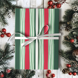 Hand Drawn Red and Green Striped Holiday ラッピングペーパー