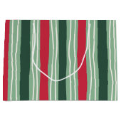 Hand Drawn Red and Green Striped Holiday ラージペーパーバッグ (正面)