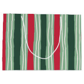 Hand Drawn Red and Green Striped Holiday ラージペーパーバッグ (裏面)