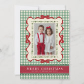 Hand Drawn Red Bow Green Plaid Christmas Photo シーズンカード (正面)