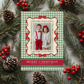 Hand Drawn Red Bow Green Plaid Christmas Photo シーズンカード