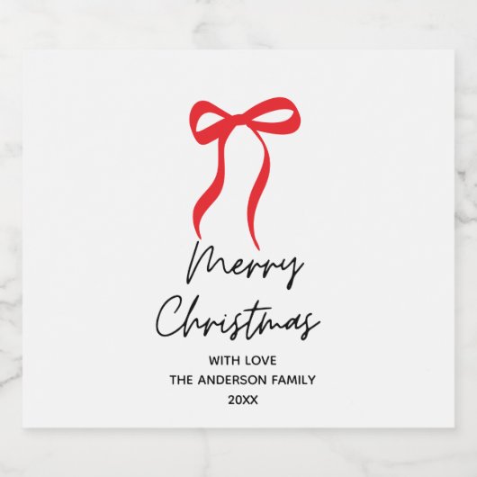 Hand drawn Red Bow Merry Christmas ビールラベル (シングルラベル)