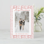 Hand Drawn Red Bows Doodle Pattern Photo Christmas シーズンカード (スタンド正面)