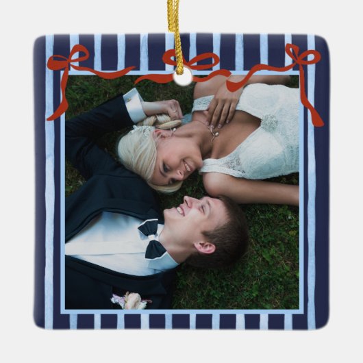 Hand Drawn Red Bows Merry Married   セラミックオーナメント (正面)