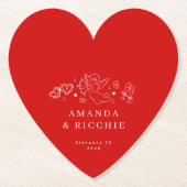 Hand Drawn Red Cherub Vintage Cupid Wedding ペーパーコースター (正面)