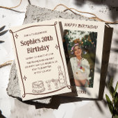 Hand Drawn Red & Cream 30TH Birthday Photo  招待状