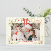 Hand Drawn Red Green Bow Christmas Holiday Card シーズンカード (スタンド正面)