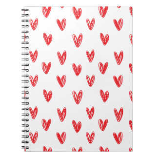Hand Drawn Red Hearts Pattern – Minimal Valentine ノートブック