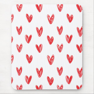 Hand Drawn Red Hearts Pattern – Minimal Valentine マウスパッド