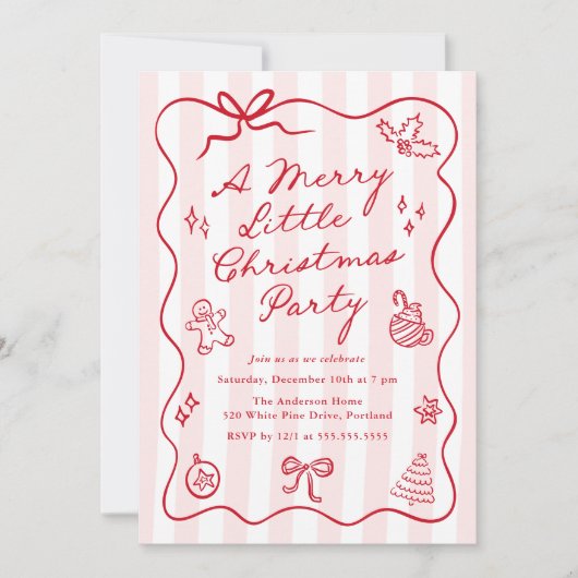 Hand-Drawn Red Merry Little Christmas Party 招待状 (正面)