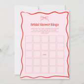 Hand Drawn Red Pink Bow Bridal Shower Bingo Game 招待状 (正面)