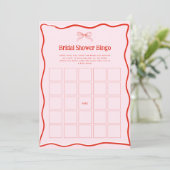 Hand Drawn Red Pink Bow Bridal Shower Bingo Game 招待状 (スタンド正面)