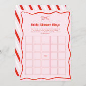 Hand Drawn Red Pink Bow Bridal Shower Bingo Game 招待状 (正面/裏面)