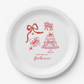 Hand Drawn Red Pink Scribble Birthday Party ペーパープレート (正面)
