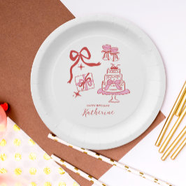 Hand Drawn Red Pink Scribble Birthday Party ペーパープレート