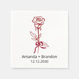 Hand Drawn Red Rose Bow Wedding スタンダードカクテルナプキン