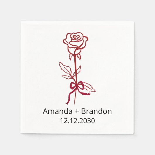 Hand Drawn Red Rose Bow Wedding スタンダードカクテルナプキン (正面)