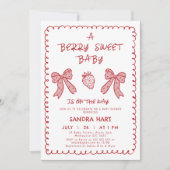Hand Drawn Red Strawberry Berry Sweet Baby Shower  招待状 (正面)