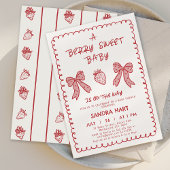 Hand Drawn Red Strawberry Berry Sweet Baby Shower  招待状