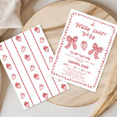 Hand Drawn Red Strawberry Berry Sweet Baby Shower  招待状