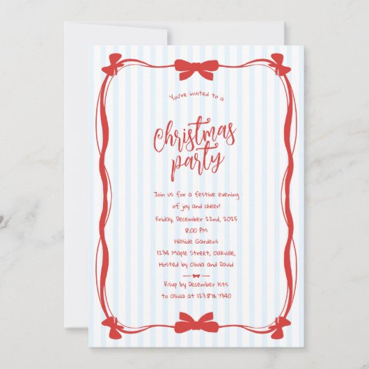 Hand Drawn Red Striped Whimsical Christmas Party 招待状 (正面)