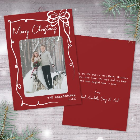 Hand Drawn Red Whimsical Merry Christmas シーズンカード