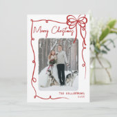 Hand Drawn Red Whimsical Photo Christmas シーズンカード (スタンド正面)