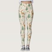 Hand-Drawn Reindeer & Christmas Tree Leggings レギンス (正面)