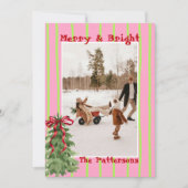 Hand Drawn Retro Citrus Green Pink Photo Christmas シーズンカード (正面)