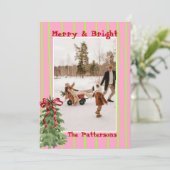 Hand Drawn Retro Citrus Green Pink Photo Christmas シーズンカード (スタンド正面)